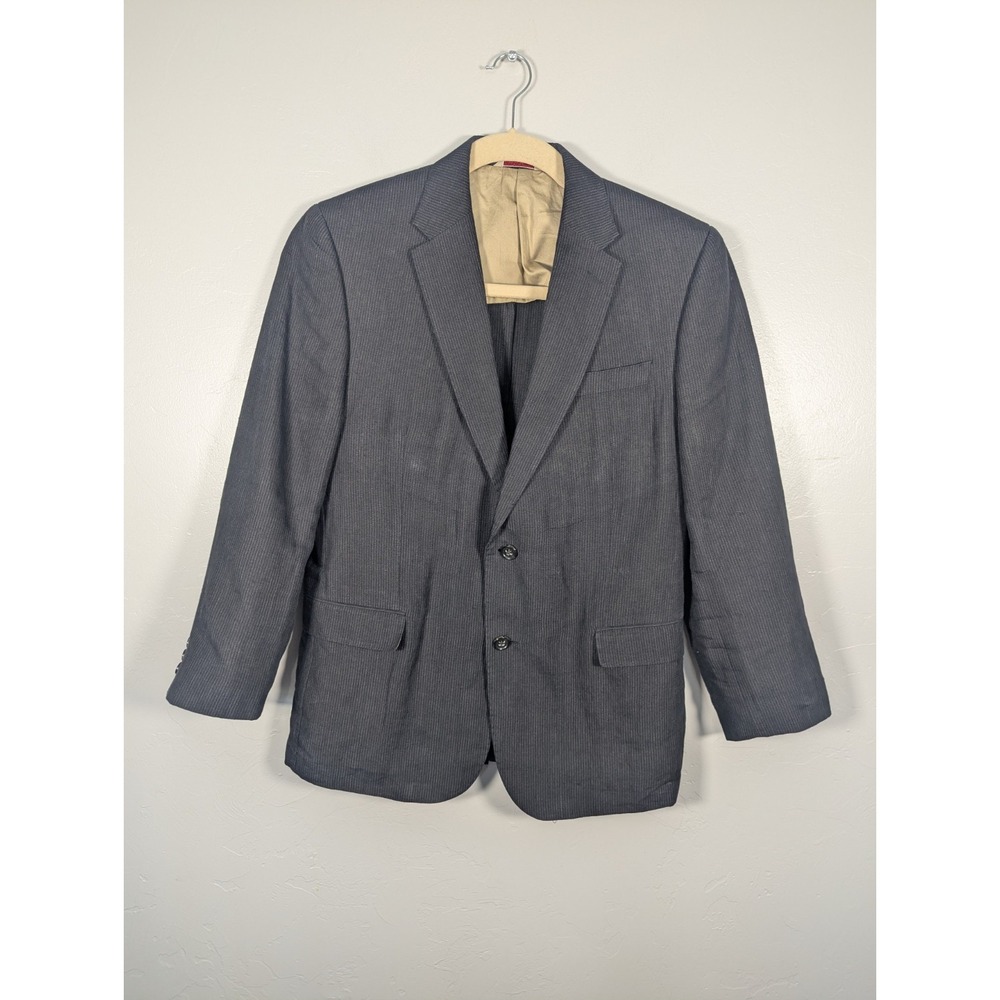 Banana Republic Linen Blazer Mens 40S Black Pinstripe Two Button Career